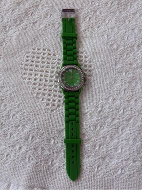 Geneva Green Rubber Watch with Bedazzled band